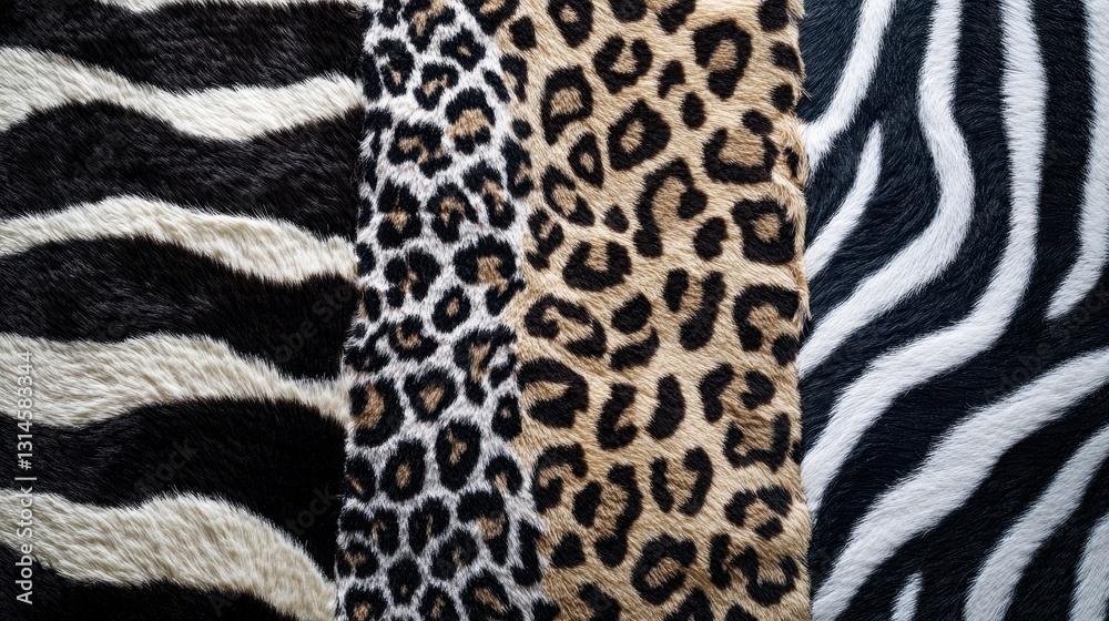 Textured animal prints showcasing zebra and leopard patterns. Textured animal prints showcasing zebra and leopard patterns.