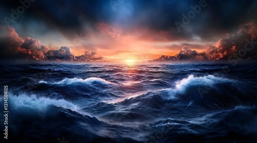 Dramatic Sunset Over Stormy Sea