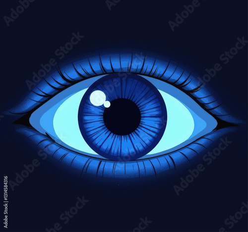 Luminous blue eye, digital art, dark background
