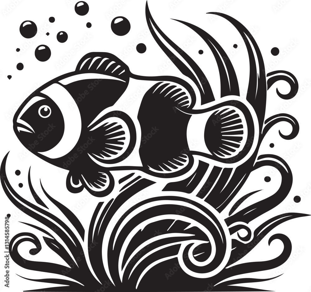 Fototapeta premium Clownfish vector illustration, Clownfish logo vector, Clownfish vector icon, Clownfish Silhouette vector isolated on white background