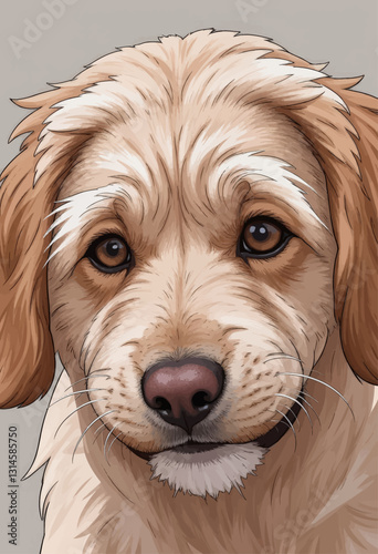 Golden Retriever Puppy, Cartoon Style Illustration