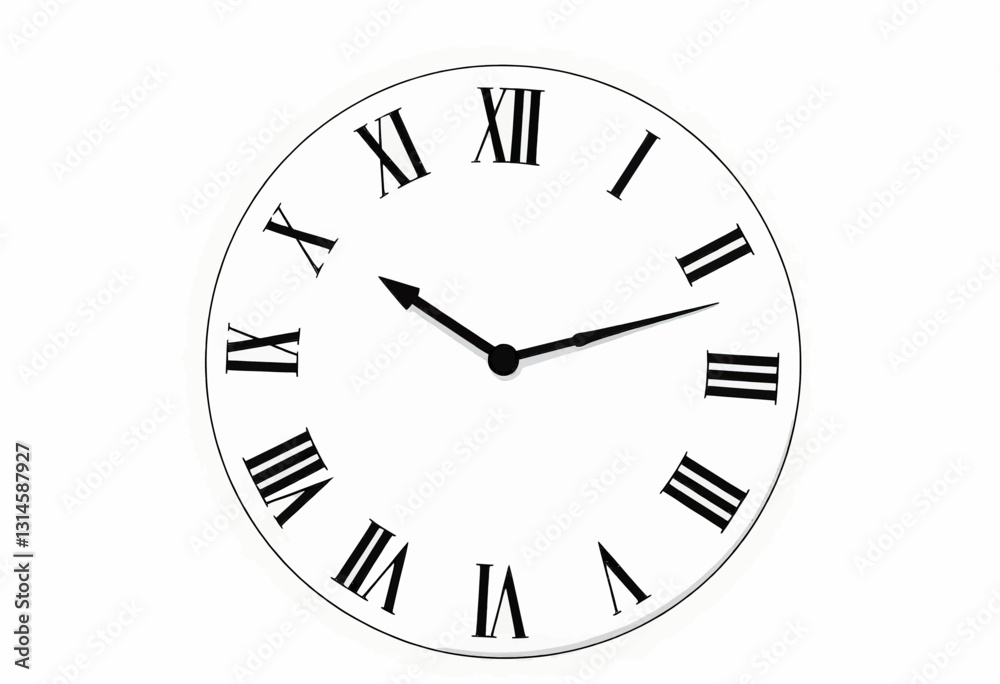 Clock face with Roman numerals on white Clock face with Roman numerals on white