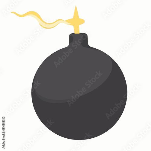 Cartoonish round bomb with a lit yellow fuse