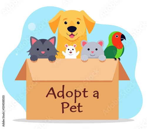 Cartoon pets in box ready for adoption vector
