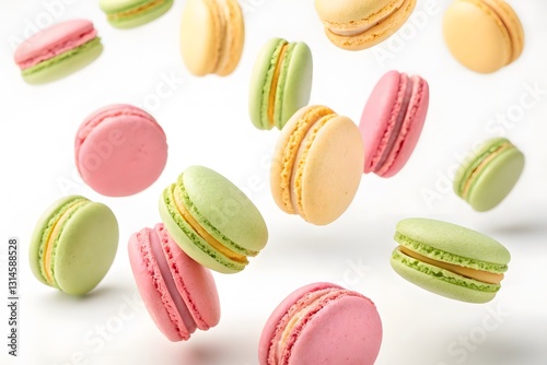 Wallpaper Mural Colorful Macarons Falling in Air Against White Background Torontodigital.ca