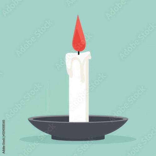 Cartoon of Lit Candle in Holder on Blue Background