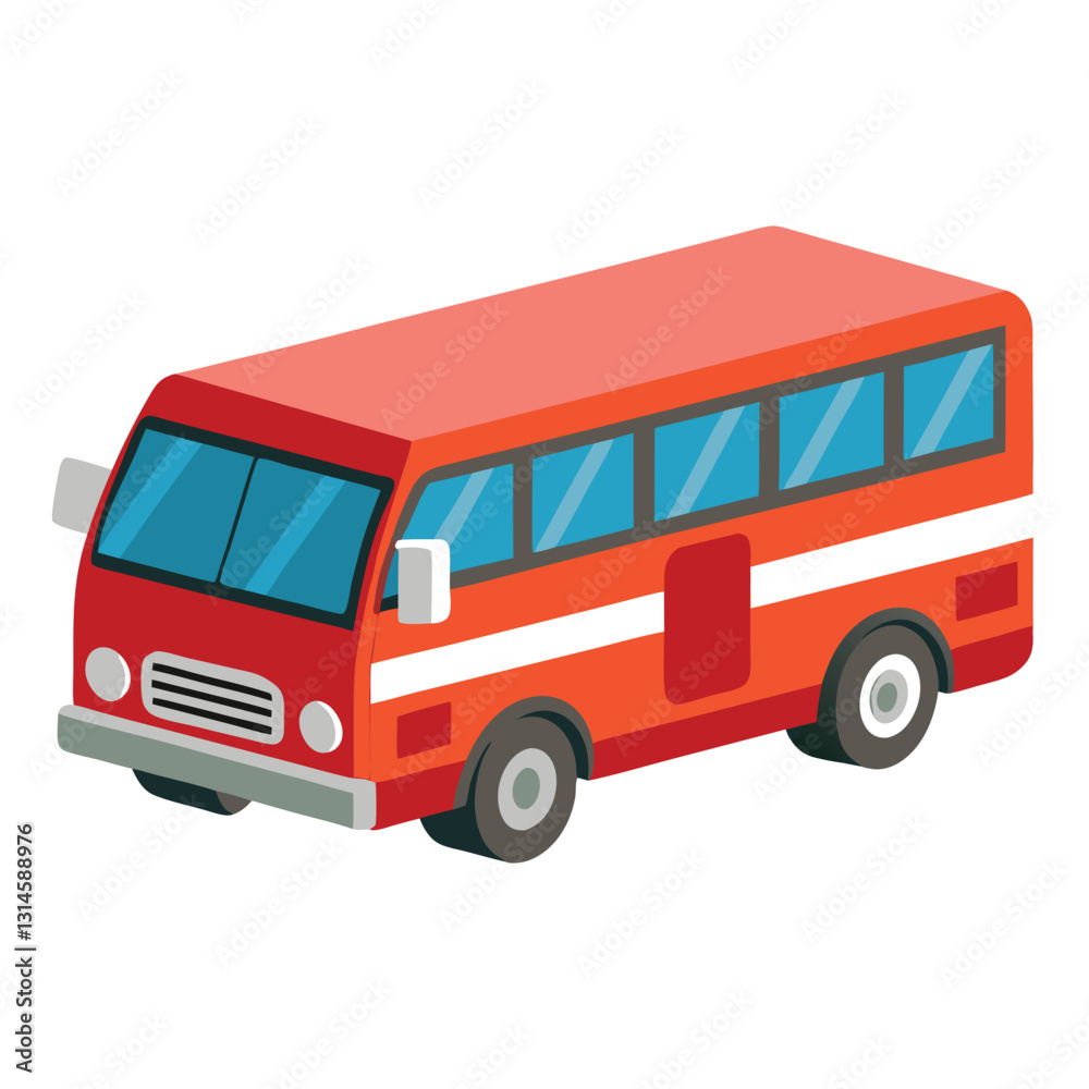 Isometric Illustration of a Red Mini Bus for Transportation Isometric Illustration of a Red Mini Bus for Transportation