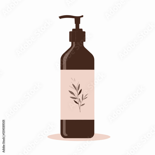 Brown bottle with black pump and leaves design