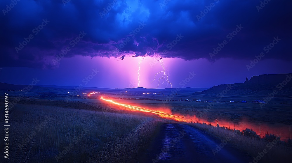 Dramatic lightning storm with intense arcs of energy crackling across the horizon