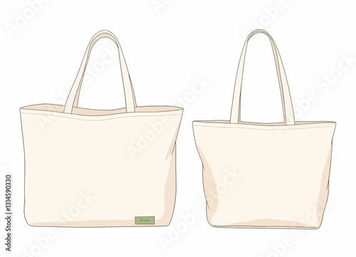 Beige Canvas Tote Bags, Front and Back View