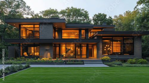 Smart home automation with eco-friendly design, featuring AI-optimized energy use, motion-sensing LED lights, and water conservation systems