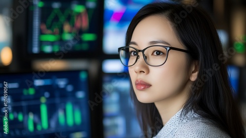 Free Download Woman monitoring data, office, night, screens - GFXLoad