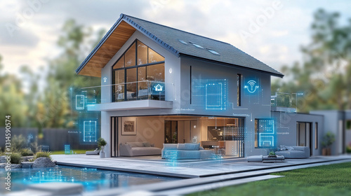 Smart home automation with integrated IoT sensors and wireless connectivity, enabling remote control of lights, thermostats, and security systems