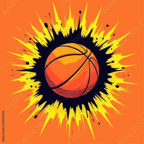 Basketball with exploding starburst background
