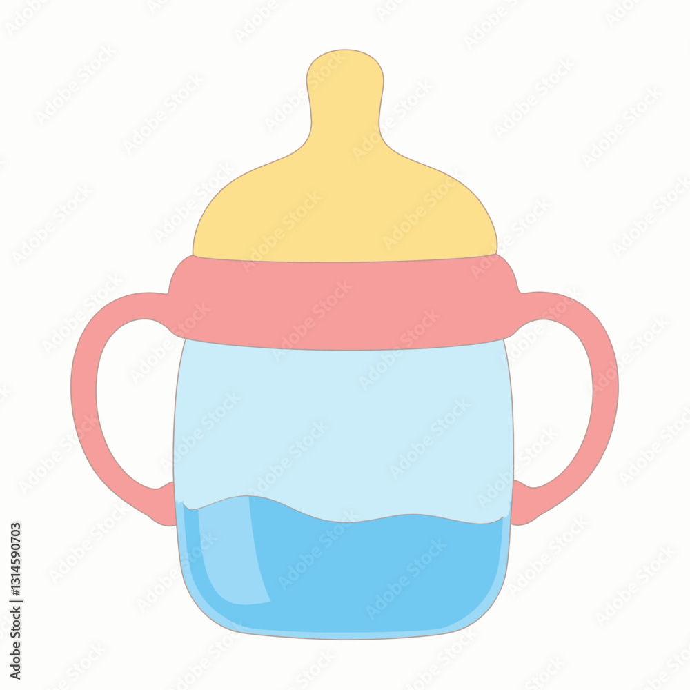Baby bottle with handles, clear with blue liquid Baby bottle with handles, clear with blue liquid