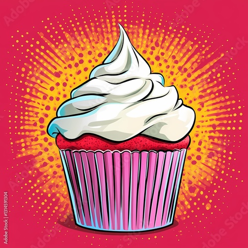 A cupcake with a white frosting and red filling