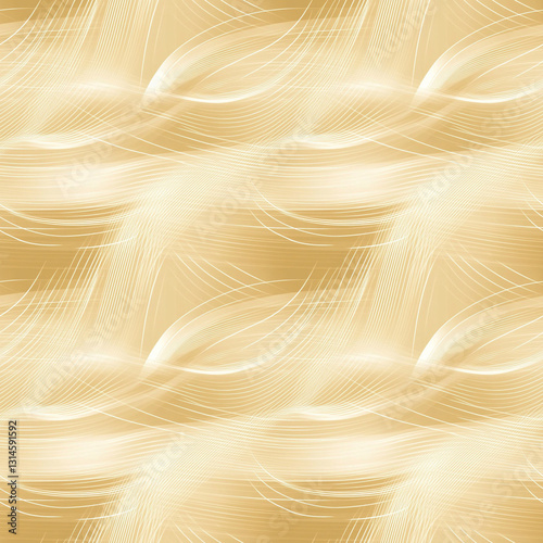 Elegant minimalist wallpaper, flowing lines seamless pattern in gold and cream shades