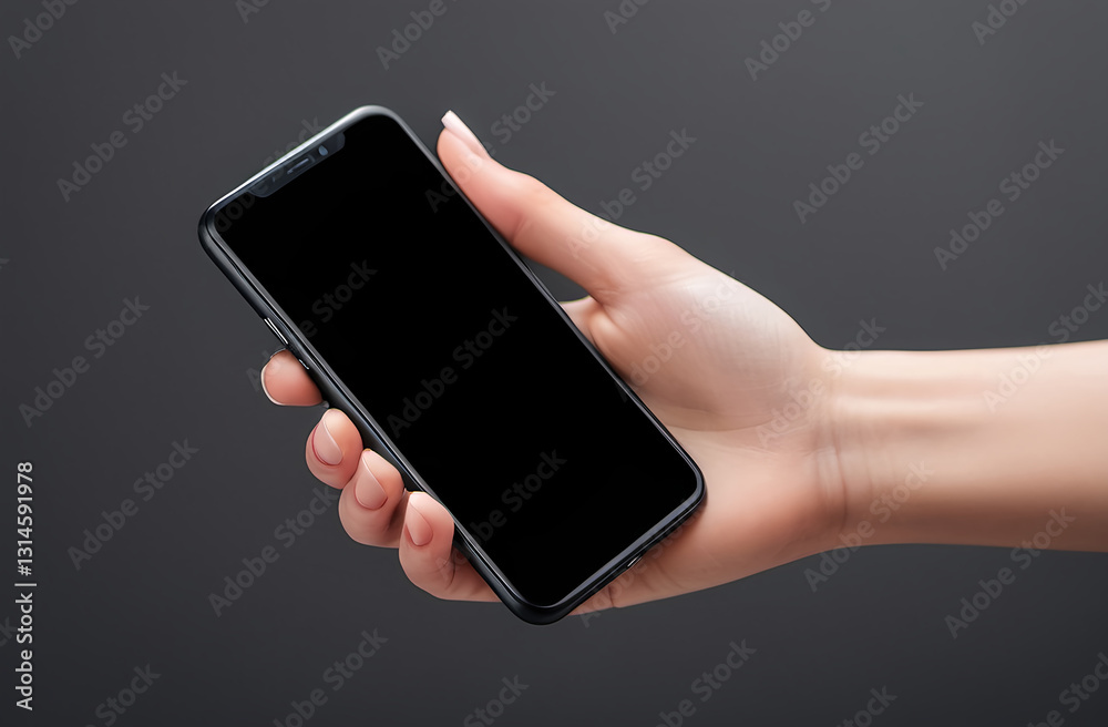 Male hand showing smartphone with white blank screen mock-up. Generative AI Male hand showing smartphone with white blank screen mock-up. Generative AI