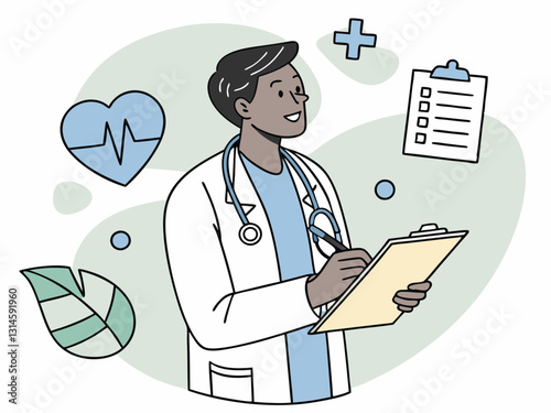 Vector illustration of a doctor with clipboard