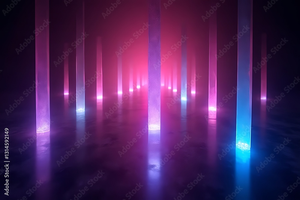 Illuminated pillars in a mystical environment abstract art installation modern space vibrant light effects Illuminated pillars in a mystical environment abstract art installation modern space vibrant light effects