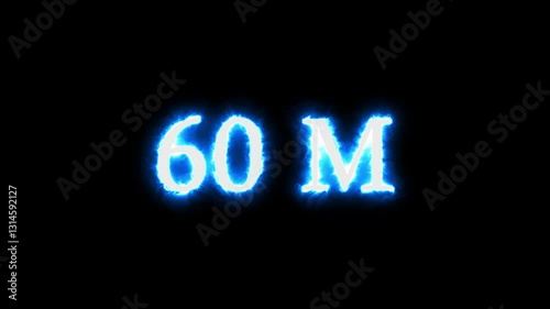 Neon glowing 600M text icon animation number sign symbol on black background