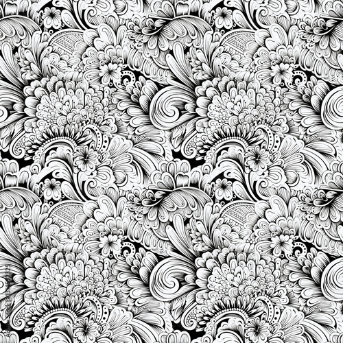 Zentangle inspired doodles, complex and meditative pattern in black and white