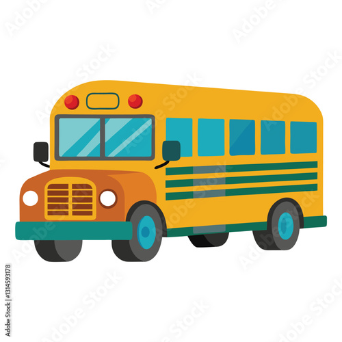 A cartoon illustration of a classic yellow school bus transporting children to and from school