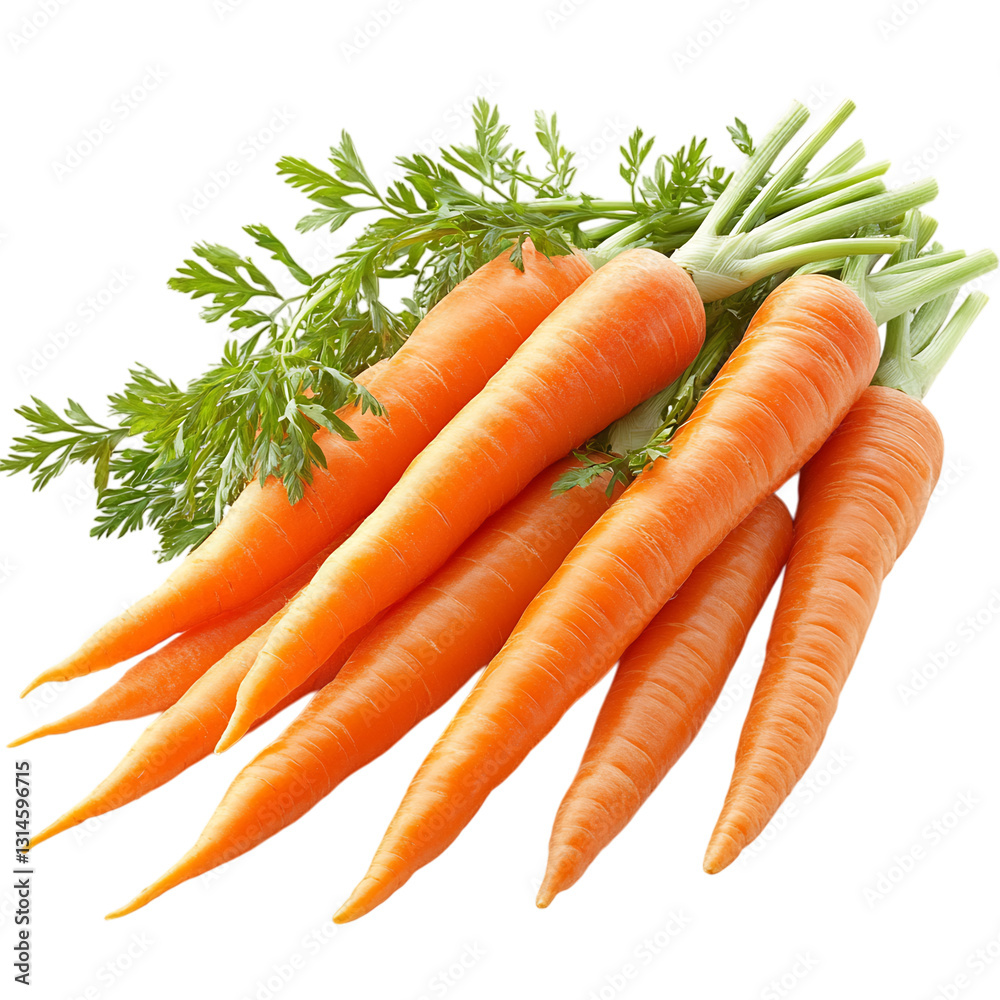 A Pile of Fresh Baby Carrots with Smooth Orange Skin and Green Leaves Isolated on Transparent Background A Pile of Fresh Baby Carrots with Smooth Orange Skin and Green Leaves Isolated on Transparent Background