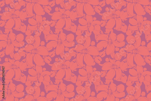 Seamless coral floral pattern.  Elegant, stylized blossoms create a vibrant, textured design perfect for textiles, wallpaper, or branding.