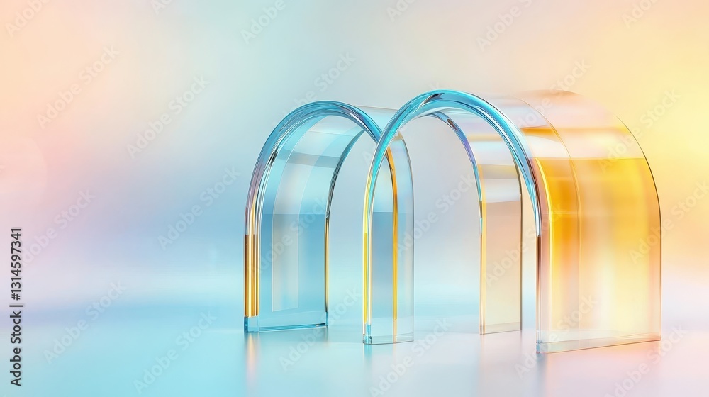 Arched Glass Structures Reflecting Warm Light Gradients.