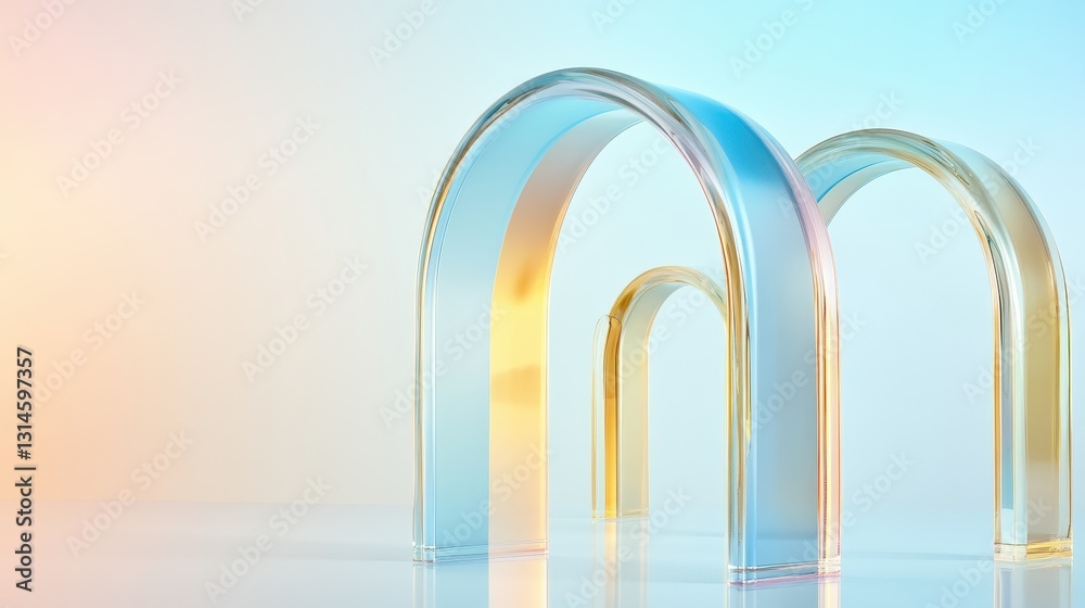 Curved Glass Structures Shimmering In Warm Light.