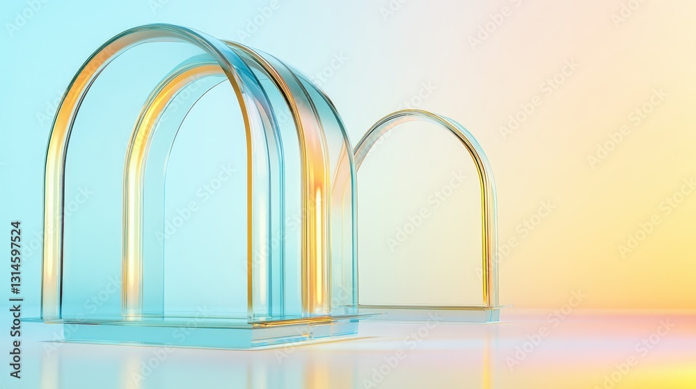 Clear, Ornate Glass Arch With Distinct Hues And Shades.
