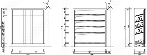 vector sketch illustration silhouette interior design furniture wardrobe room for shoe storage
