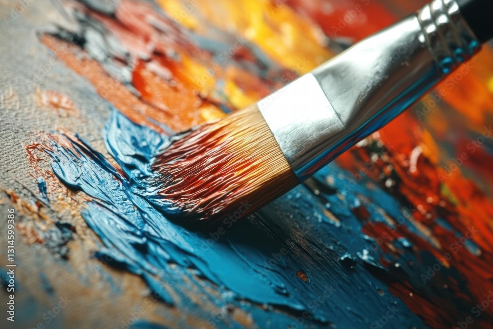 Fototapeta premium Paintbrush and Canvas: A Close-Up of Artistic Creation