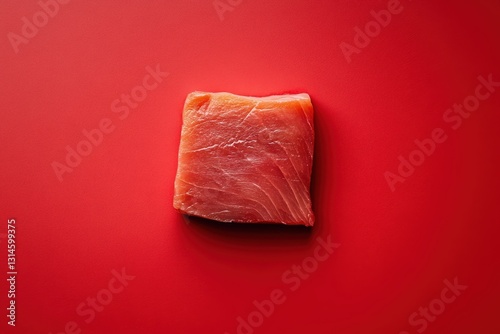 Wallpaper Mural A single piece of raw fish rests on a red surface Torontodigital.ca