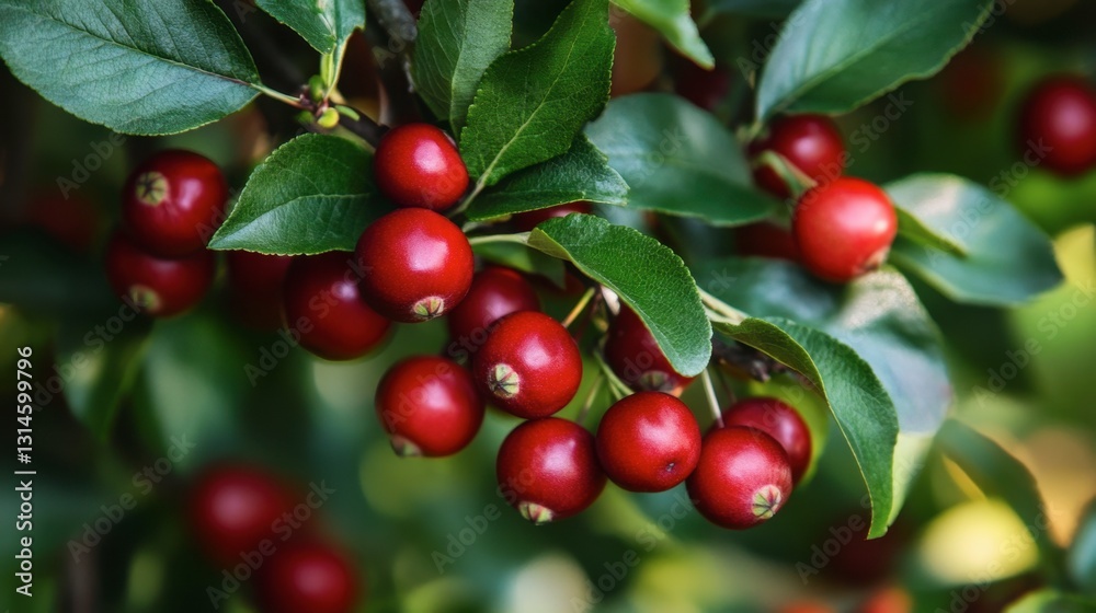 Cranberry tree laden with ripe berries, deep green leaves contrasting with bright red fruit Cranberry tree laden with ripe berries, deep green leaves contrasting with bright red fruit