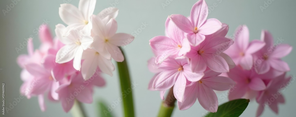 delicate white flowers surround pink hyacinth bloom, white, blossoms delicate white flowers surround pink hyacinth bloom, white, blossoms