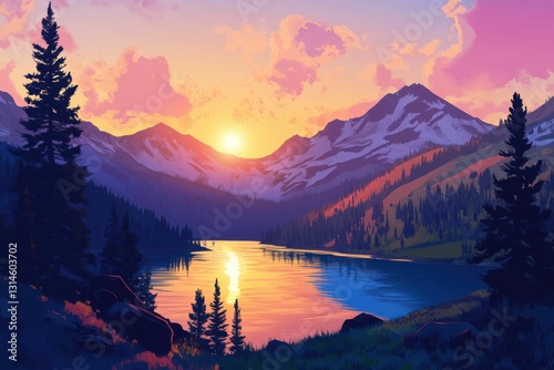 Vail Colorado Sunset Reflection in Piney Lake with Alpenglow on Rocky Mountains