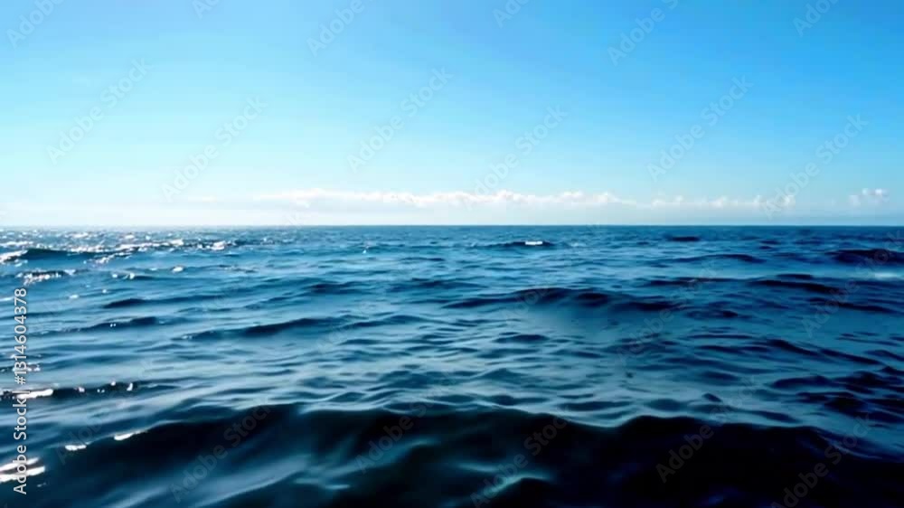Calm Ocean Horizon, Sunlight on Water, Wide View Calm Ocean Horizon, Sunlight on Water, Wide View