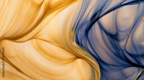 Obraz na płótnie Golden And Blue Textured Abstract With Flowing Forms w salonie