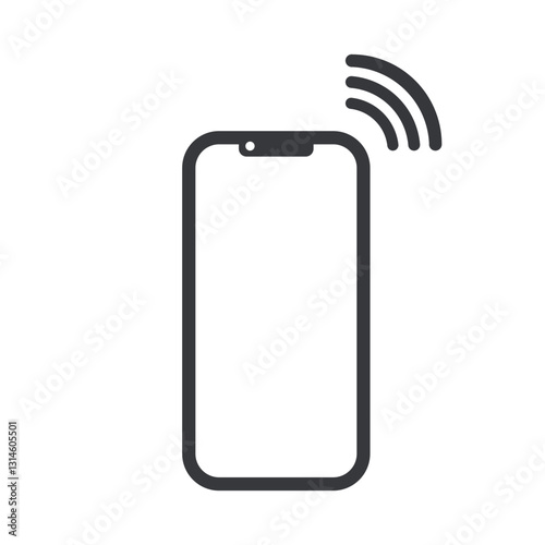 Isolated outline pictogram : mobile phone with a signal icon, representing connectivity, communication, wifi and wireless network