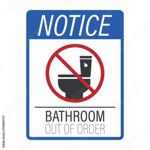 Isolated prohibition sign indicating the restroom is out of order, featuring a WC symbol with clear restrictions