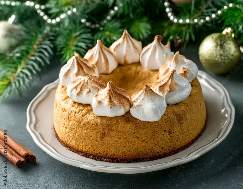 Cuisine for festive occasions; cake with cream, meringue and cinnamon IA Cuisine for festive occasions; cake with cream, meringue and cinnamon IA