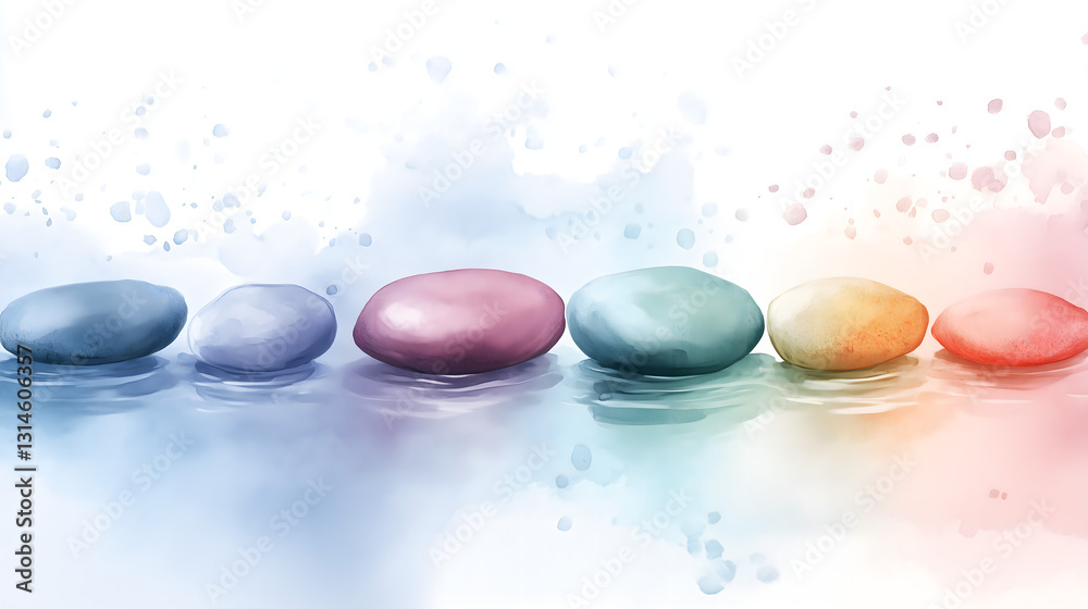 Fototapeta premium Colorful Easter eggs arranged on smooth stones for a natural and harmonious display