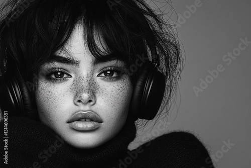 Fashion headphones character advertising portrait