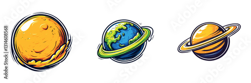 Exploration of Mars Earth and Saturn in Space