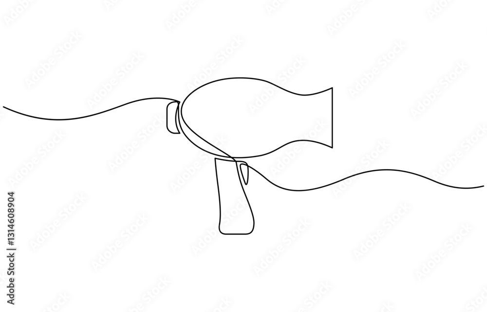 Obraz premium One line continuous hairdryer hairdresser symbol concept, One line continuous hairdryer hairdresser symbol concept. Silhouette hair design image style technology icon.