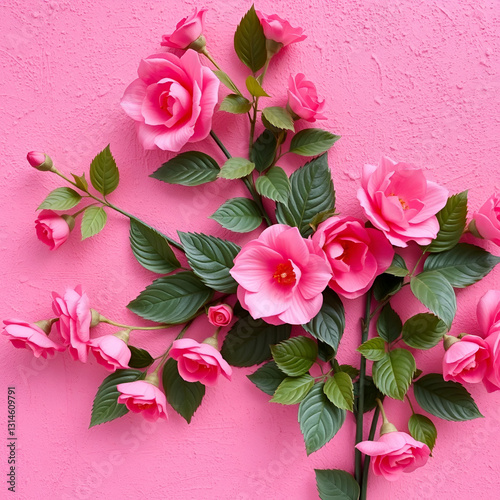 Pink floral wall textured background