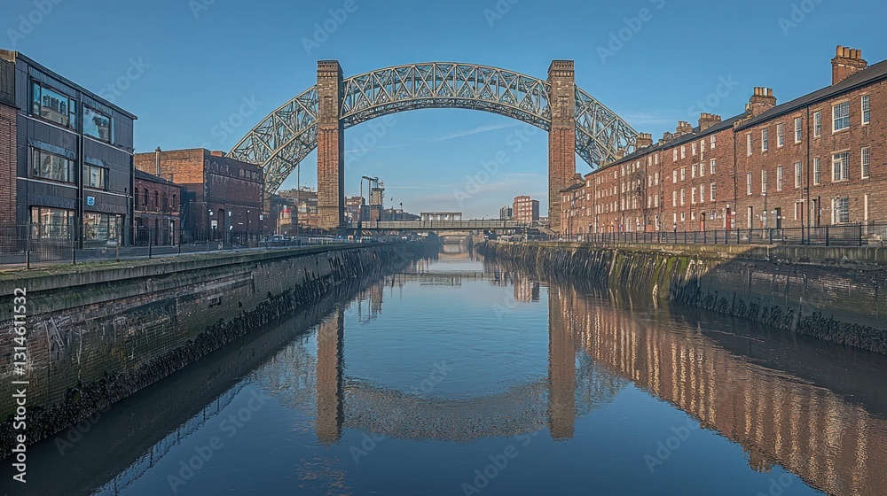 Fototapeta premium Canal Bridge Reflection, Sunny Morning