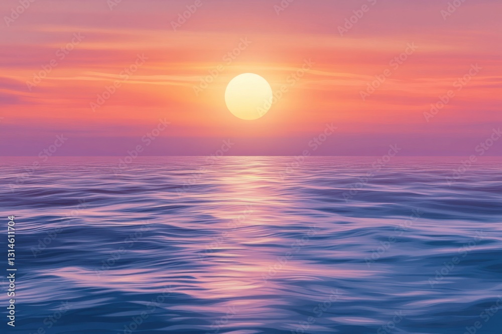 Beautiful sunset sky with a soft gradient over calm ocean waters for text overlay